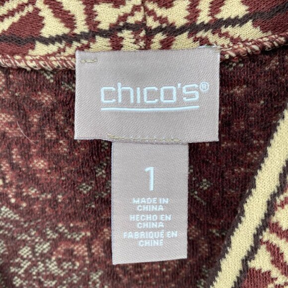 Chicos Sweater Womens 1 US Medium Brown Animal Jacquard Open Cardigan Stretch - Picture 5 of 10
